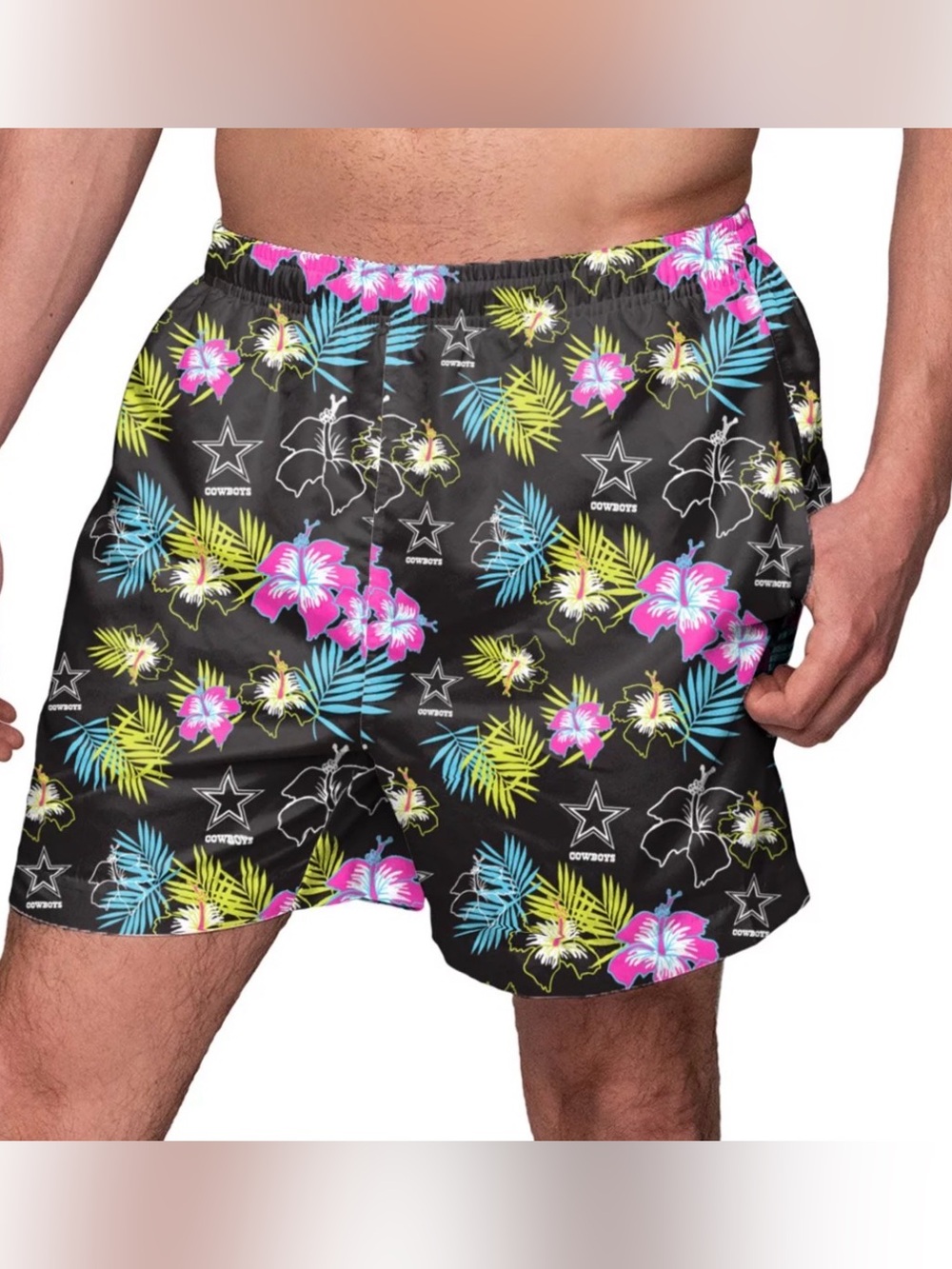 NWT TEAM NFL FOCO Men’s Dallas Cowboys Neon Hawaiian Floral Swim Trunks Size M